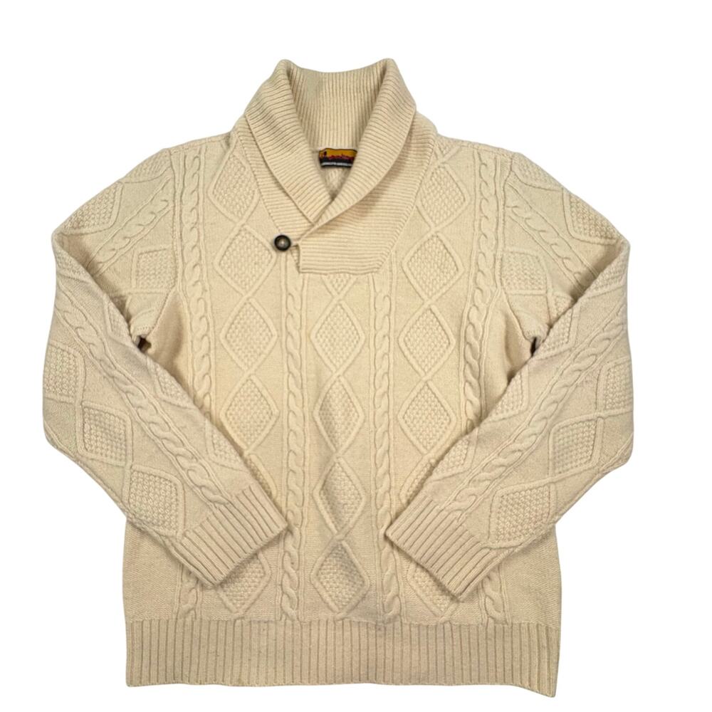 Brooklyn Industries Lambswool Fisherman Sweater Men's Cream L Heritage Knitwear